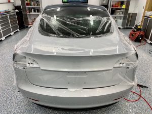 Tesla Model 3 in for paint correction and Xpel Paint protection film PPF clear bra