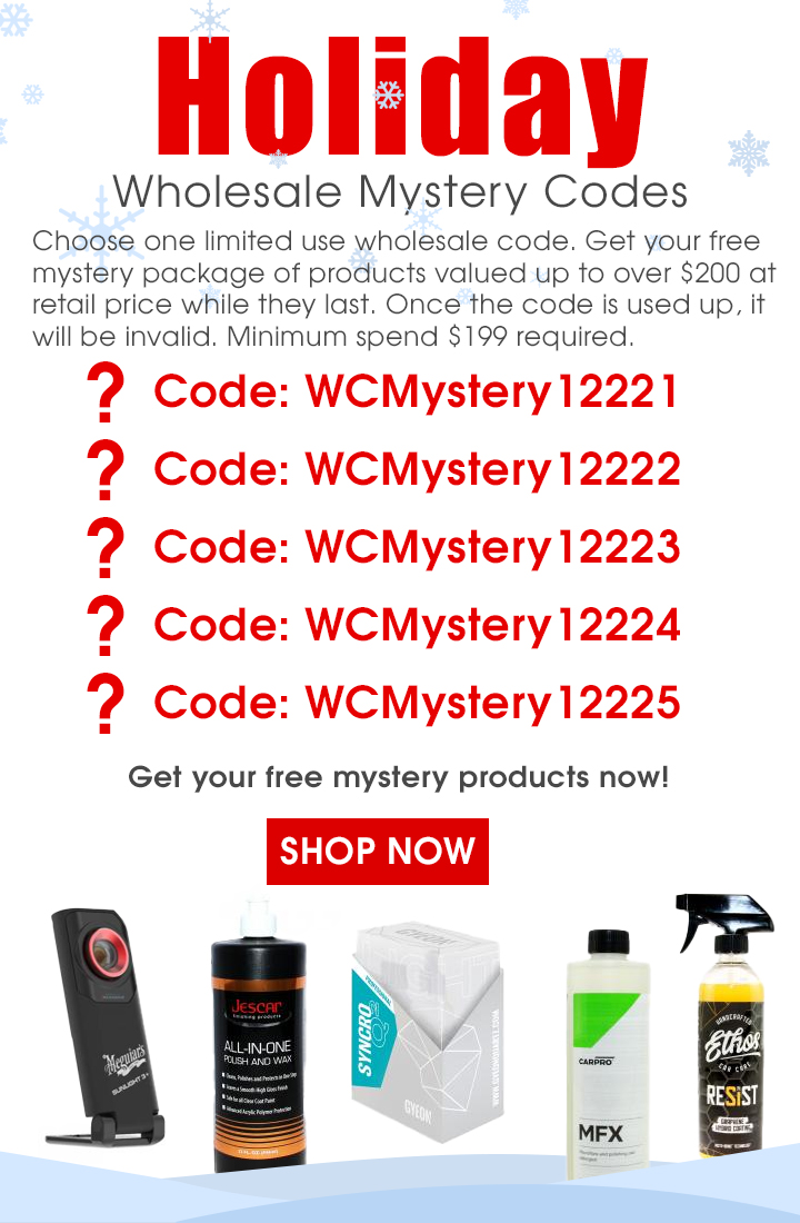 Holiday Wholesale Mystery Codes - Choose one limited use wholesale code. Get your free mystery package of products valued up to over $200 at retail price while they last. Once the code is used up, it will be invalid. Minimum spend $199 required. - WCMystery12221 - WCMystery12222 - WCMystery12223 - WCMystery12224 - WCMystery12225 - Get your free mystery products now - Shop Now