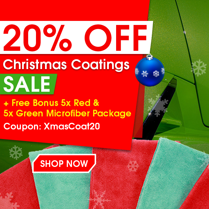 20% Off Christmas Coatings Sale + Free Bonus 5x Red & 5x Green Microfiber Package - Coupon XmasCoat20 - Shop Now