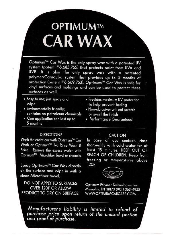Optimum Car Wax - 17 Oz., Liquid Spray Wax for Cars, Truck and RV Wax,  Formulated with Polymers and UV Protection for All Exterior Surfaces, Up to  5