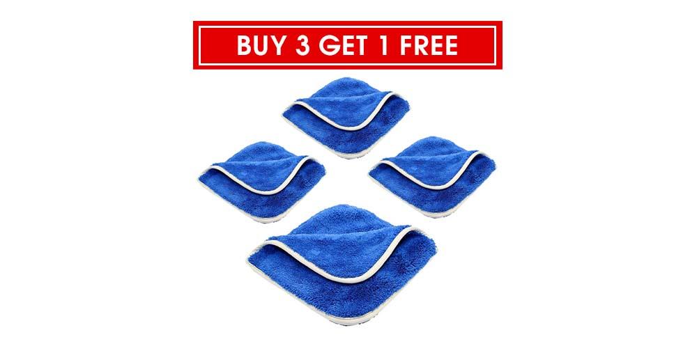 Autofiber Buy 3 Get 1 Free Double Flip Rinseless Car Wash Towel Blue