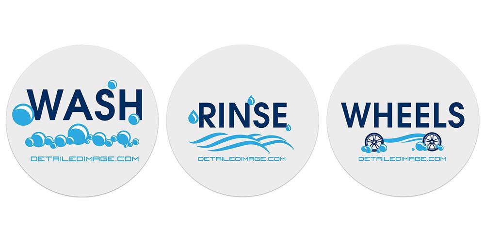 Wash, Rinse, and Wheels Bucket Stickers